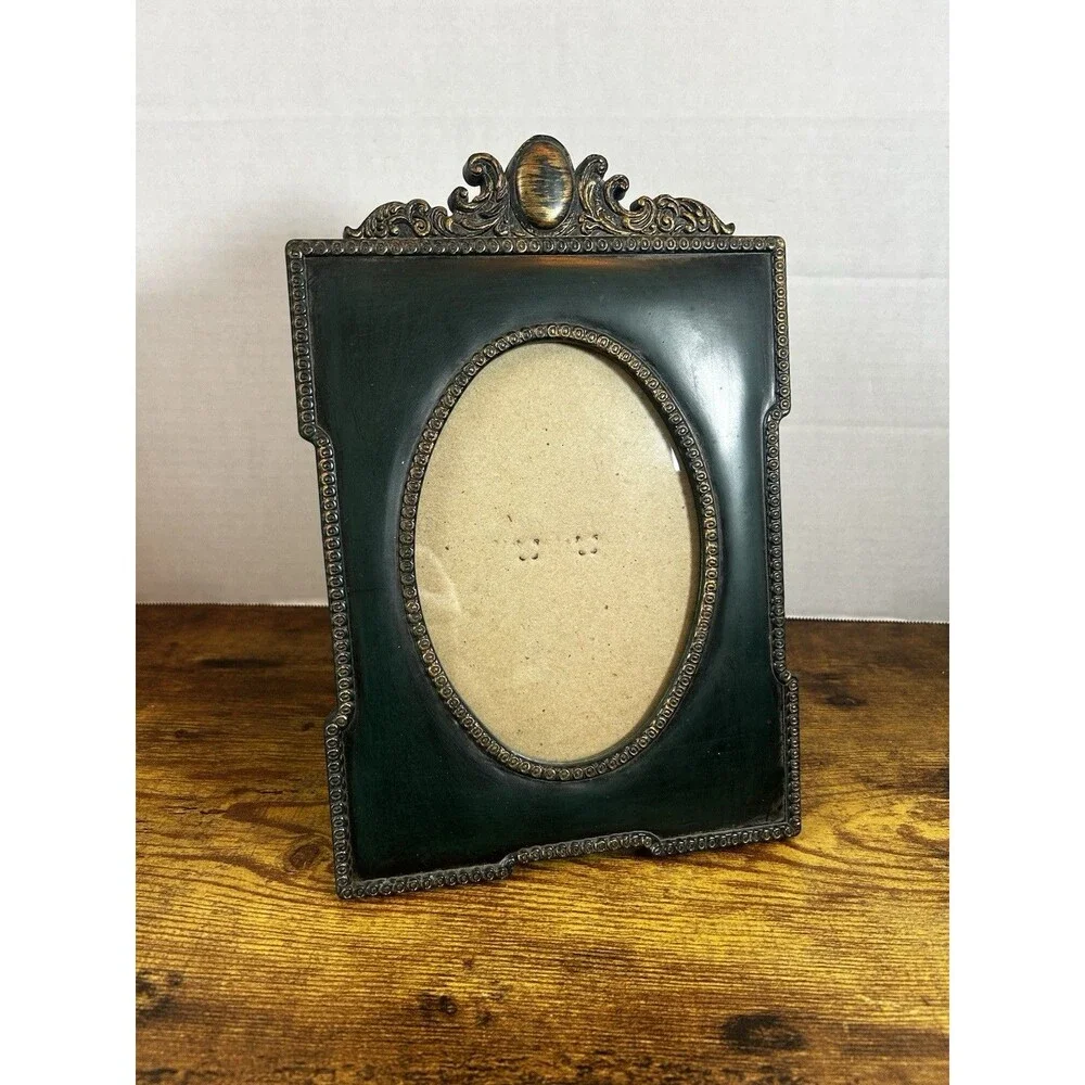 Vintage Ornate Green 5x7 Picture Frame Easel Gold Accent Taiwan Home Decor Photo